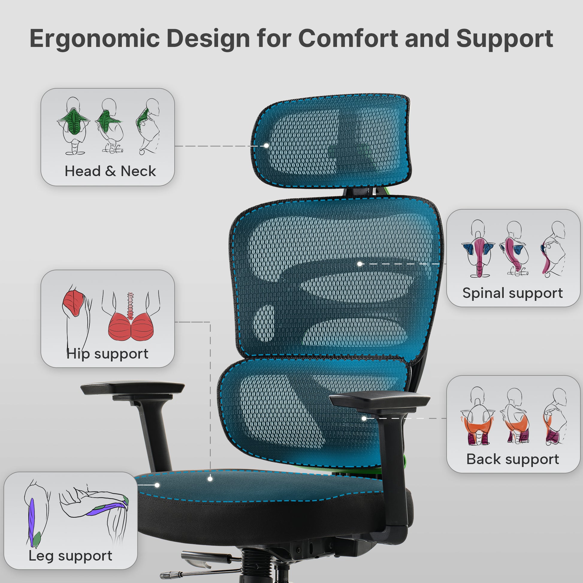 Gaming chair with Ergonomic Design for comfort, blue