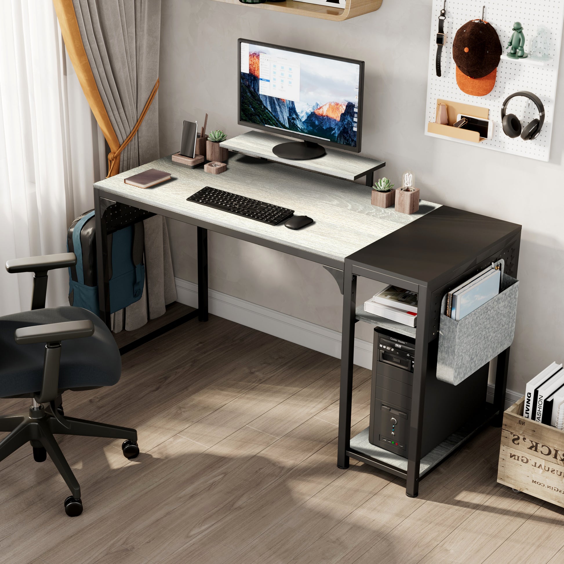 55'' Modern Office Desk, Rustic Grey
