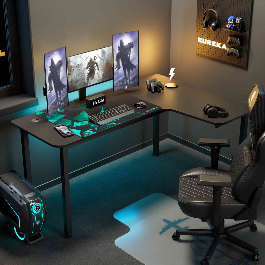 60" L-Shaped Black Gaming Desk, Right