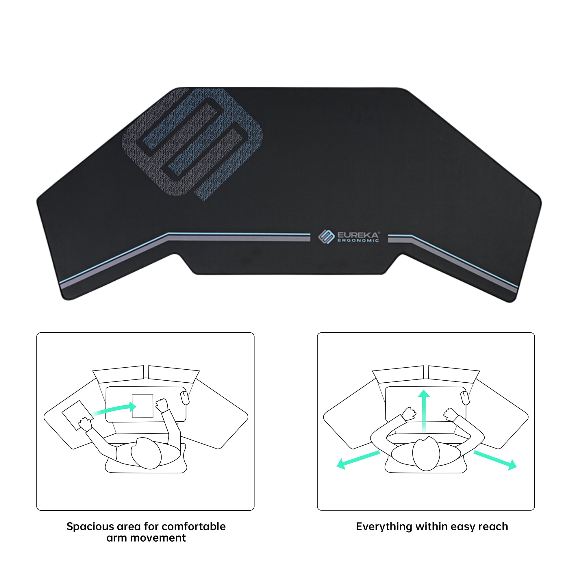 Eureka 63'' Wing Shaped Electric Standing Desk with monitor shelves
