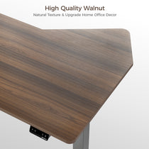 High-Quality Walnut Wood Grain Office Standing Desk Surface, Modern Home Office Decor.
