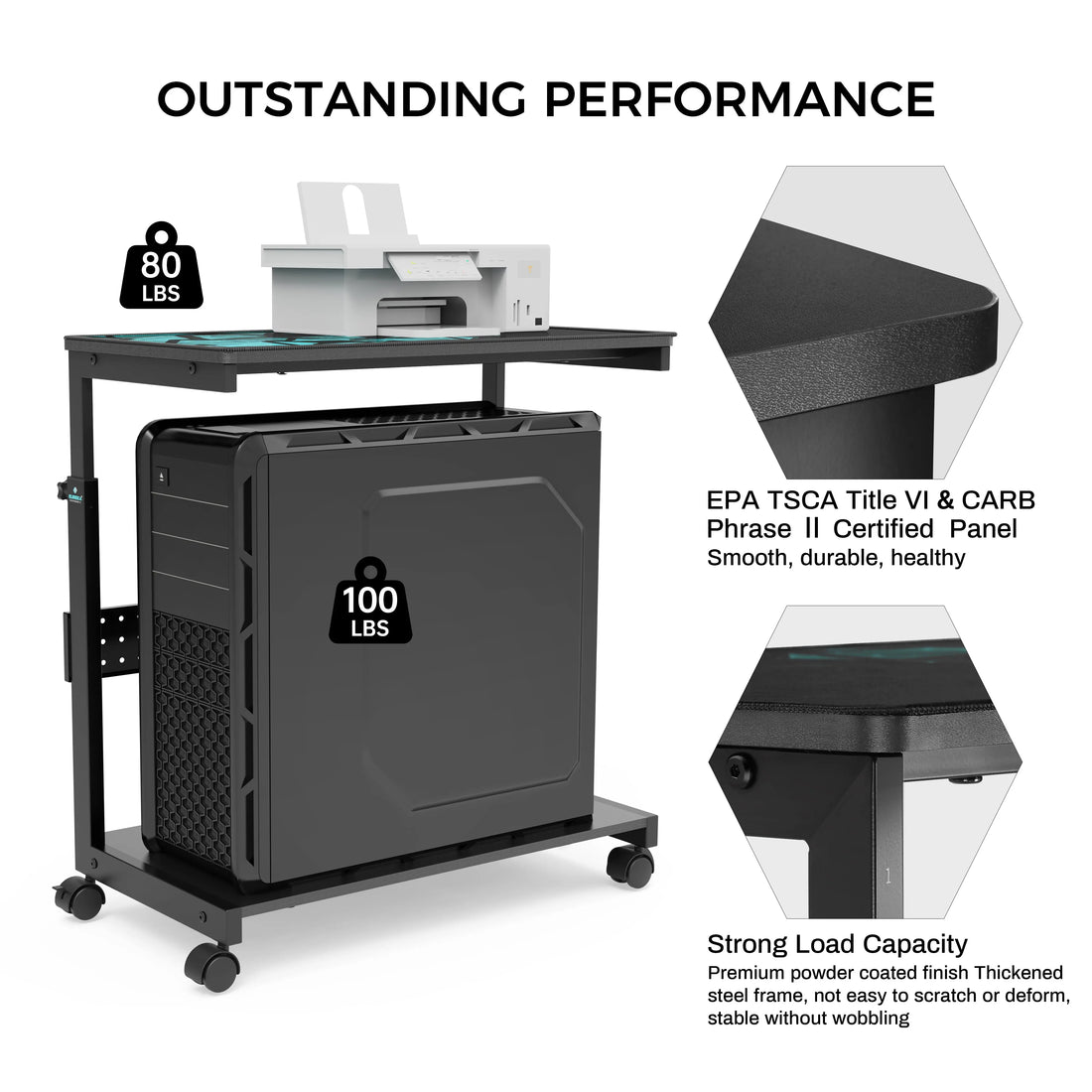 Computer Cpu Cart Eureka Ergonomic Computer Accessories PC Stand Rolling Cart with Wheel