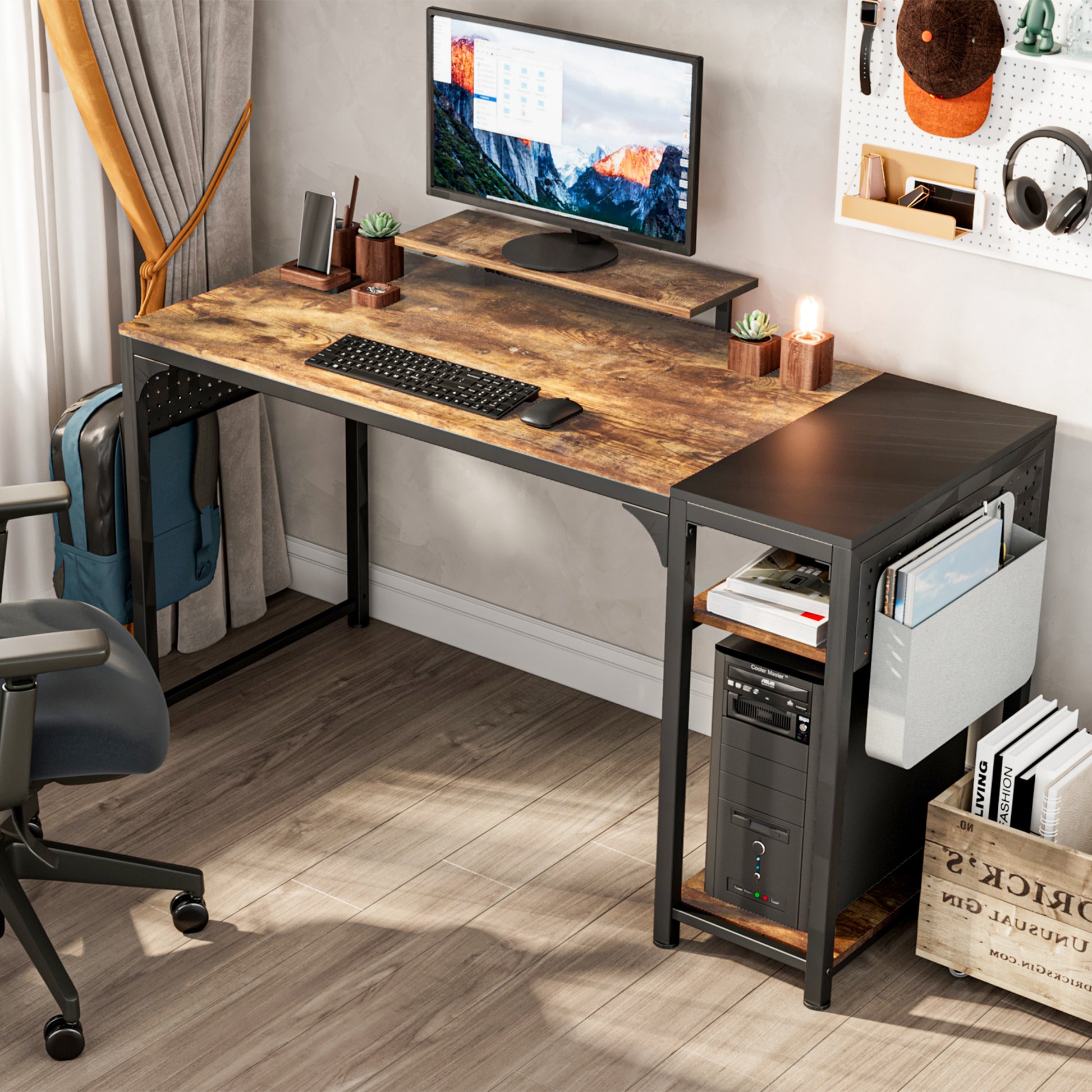55'' Modern Office Desk, Vintage and Black