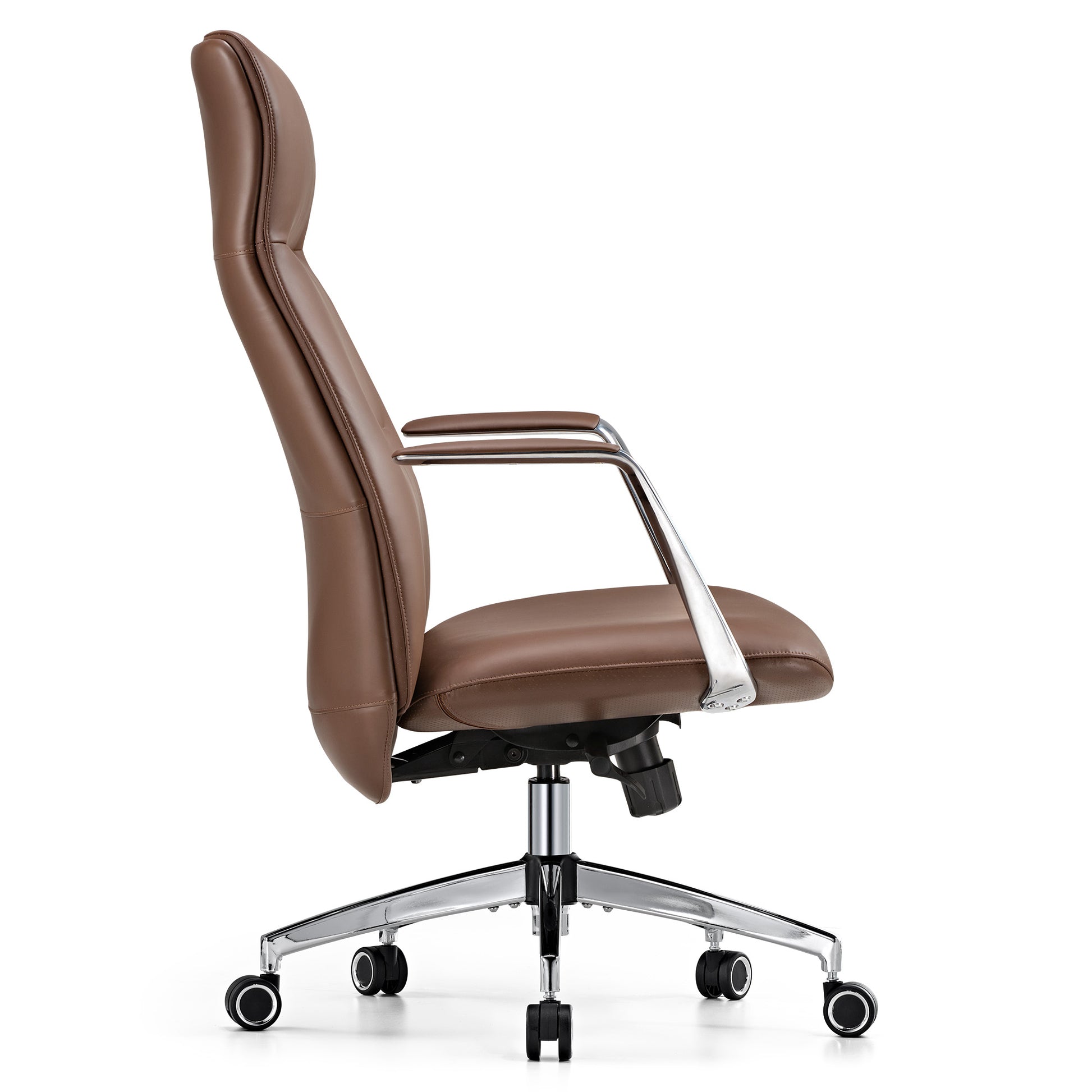 Royal Slim OC08 Leather High Back Executive Office Chair, Brown High End Office Side Angle