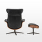 Matteo Black, Genuine Leather Reclining Swivel Arm Chair with Adjustable Headrest & Ottoman