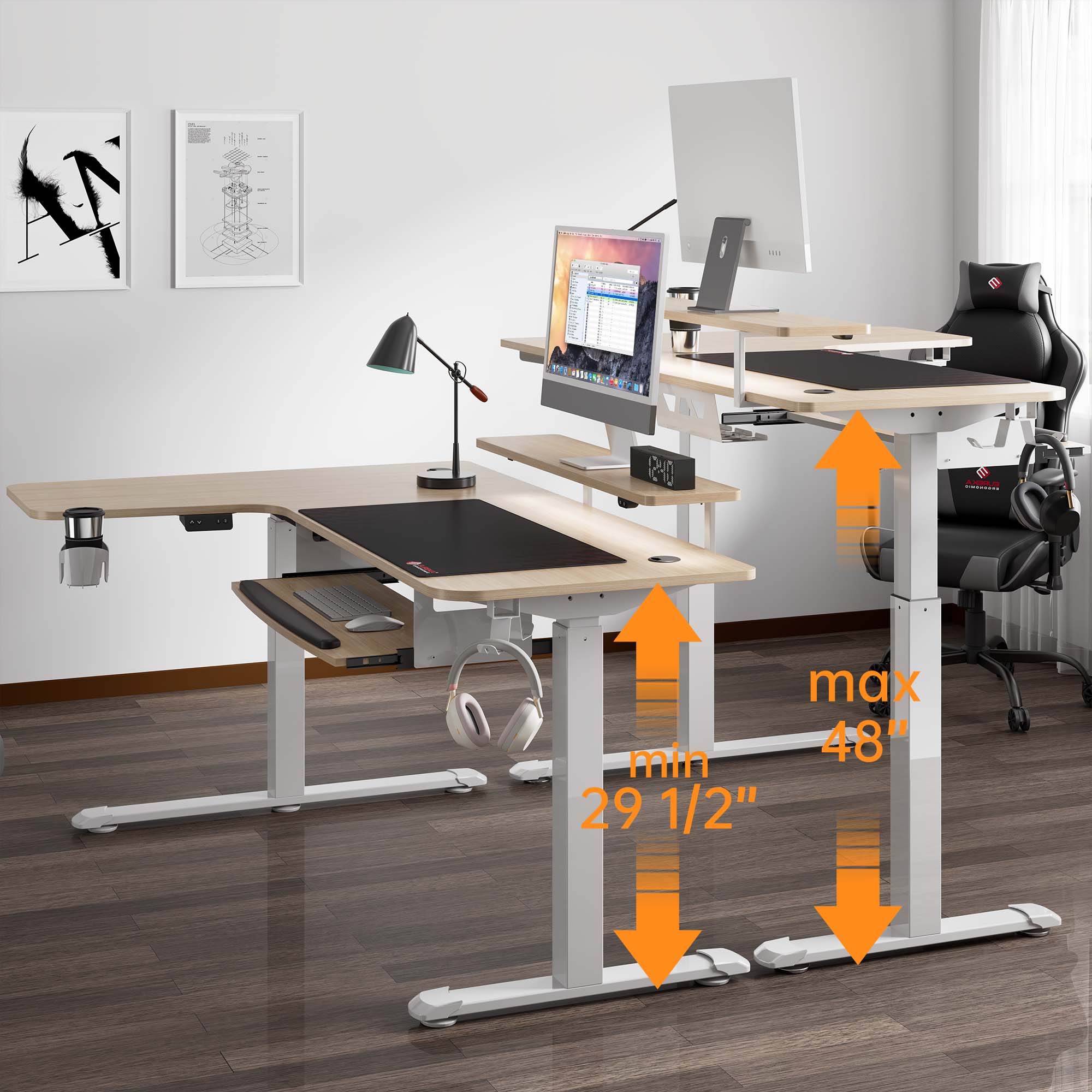 60x23 L Shaped Standing Desk with Accessories Set