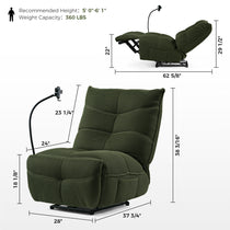 Linx Power Glider Recliner in Green With Dimensions, Techno 3D Fabric, 360 Lbs Capacity, for Modern Living.