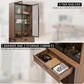 77'' Display Bookshelf with Glass Door and Storage Cabinets, Walnut