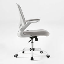 Onyx Ergonomic Office Chair With White Frame, Gray Seat, and Mesh Back, Offering Ergonomic Support.