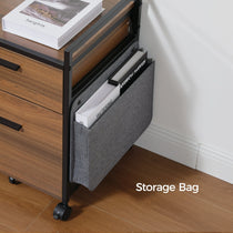 Rolling File Cabinet With Storage Bag, Rustic Brown Finish for Home Office, Books, and Supplies.