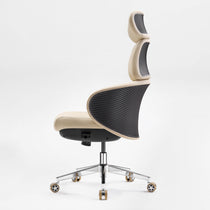Eureka Ergonomic Royal Rowan beige executive chair, perforated microfiber, ribbed black back, chrome base, tan casters.