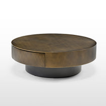 35 Brown Coffee Table With Bronze Brushed Finish and Hidden Drawer, Modern Design for Living Room.