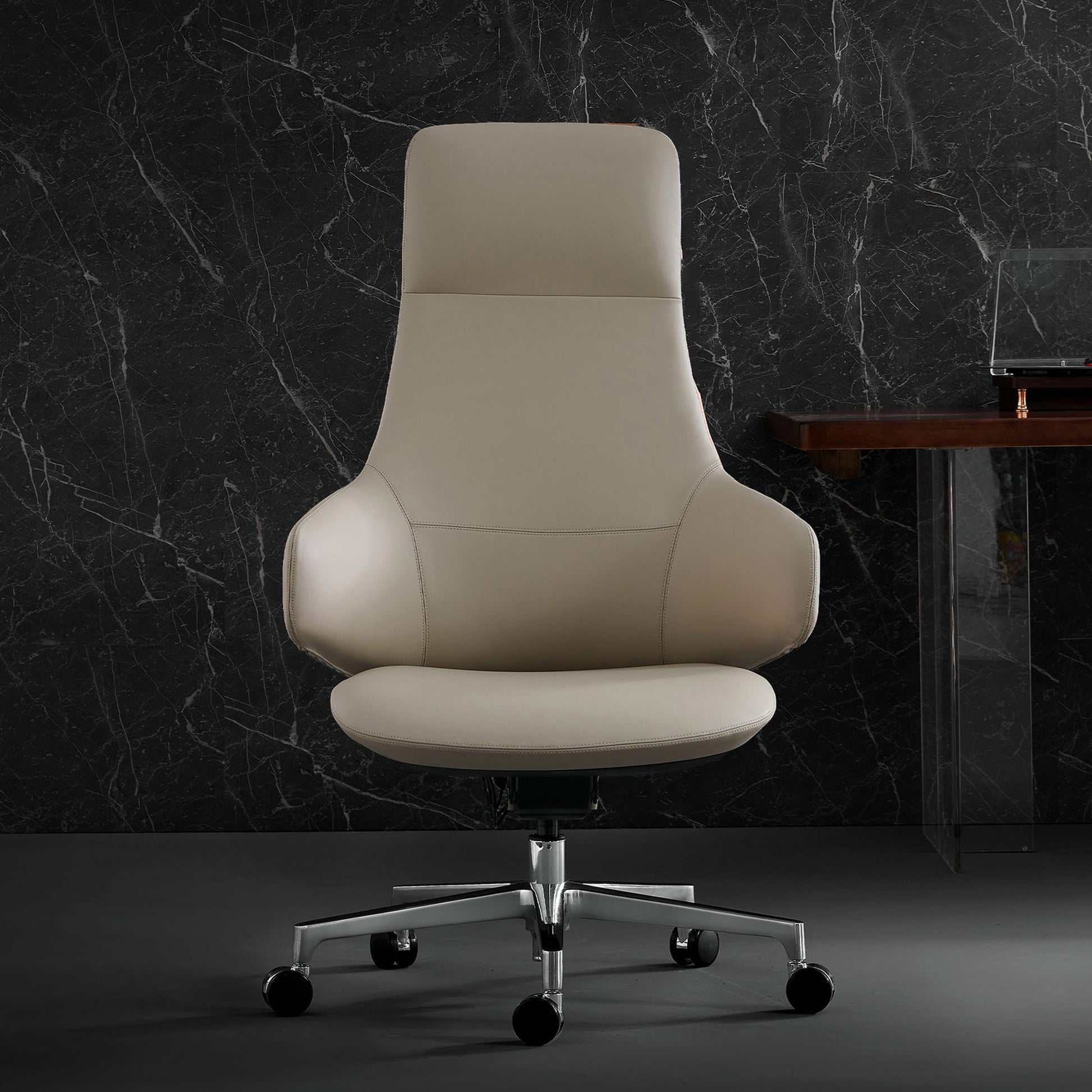 Executive Leather Office Chair, Off-White