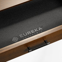 Eureka Ergonomic Ark Pro Desk Drawer Detail, Black Leather Handle, Walnut Wood, Modern Office Design.