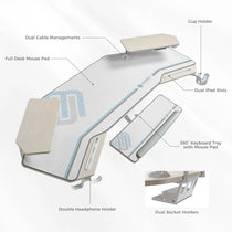 Eureka Ergonomic Aero Wing Desk With Full-Desk Mouse Pad, 360° Keyboard Tray, Dual Ipad Slots, and More.