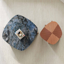 CT04 Coffee Table Set With Blue Jade Marble Top and Walnut Side Table, Modern Living Room Furniture.