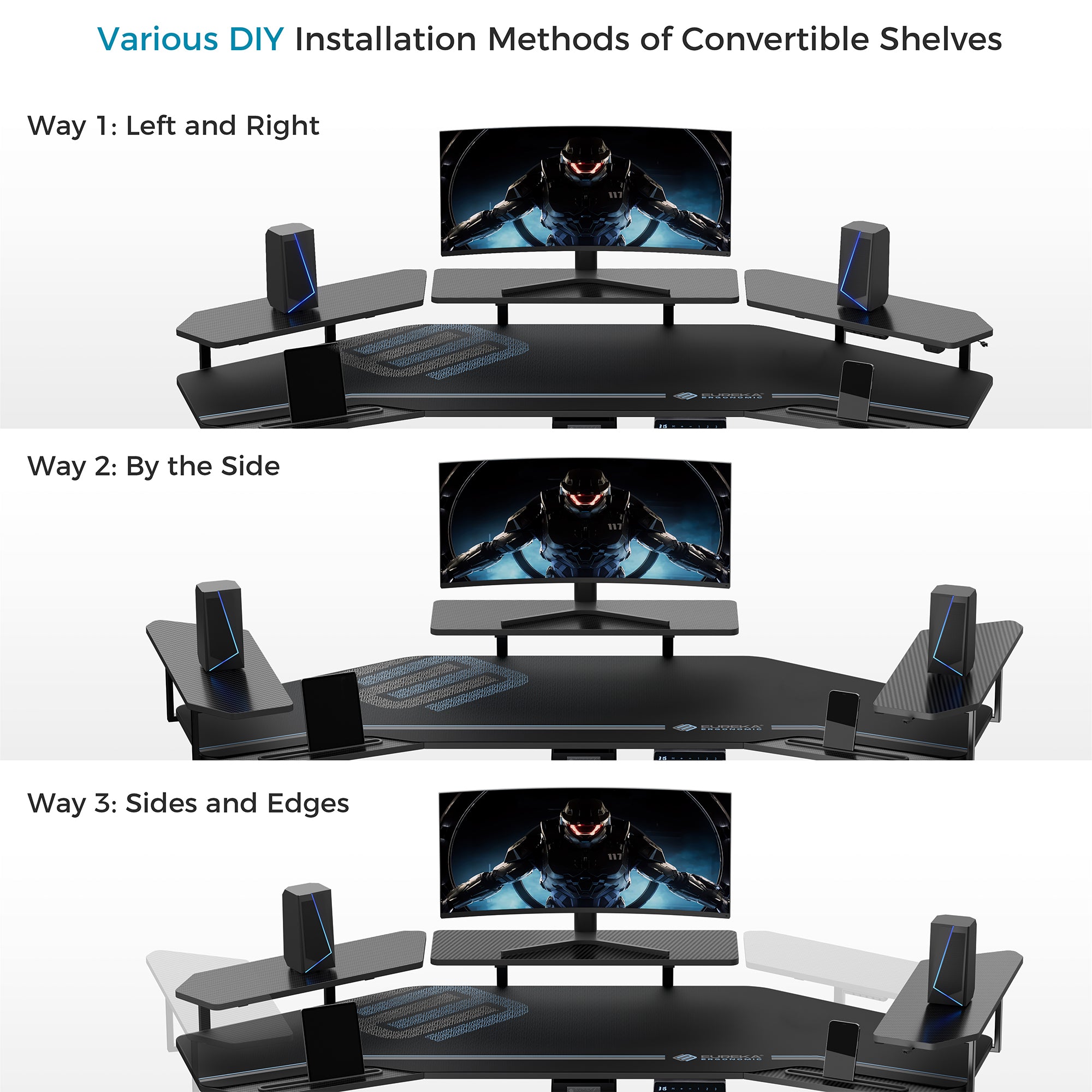 Eureka Ergonomic 72'' Wing shape Standing Desk with Accessories Set