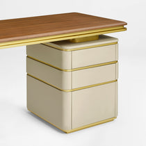 78 inch Zenith Series Office Desk with leather and gold metallic trim drawer detail.