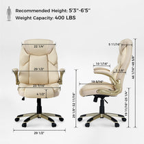 Galene Cream Office Chair With Dimensions - Ergonomic Design and 400 Lbs Capacity.