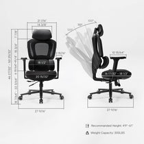 Hybrid ergonomic chair front view on white background, Black