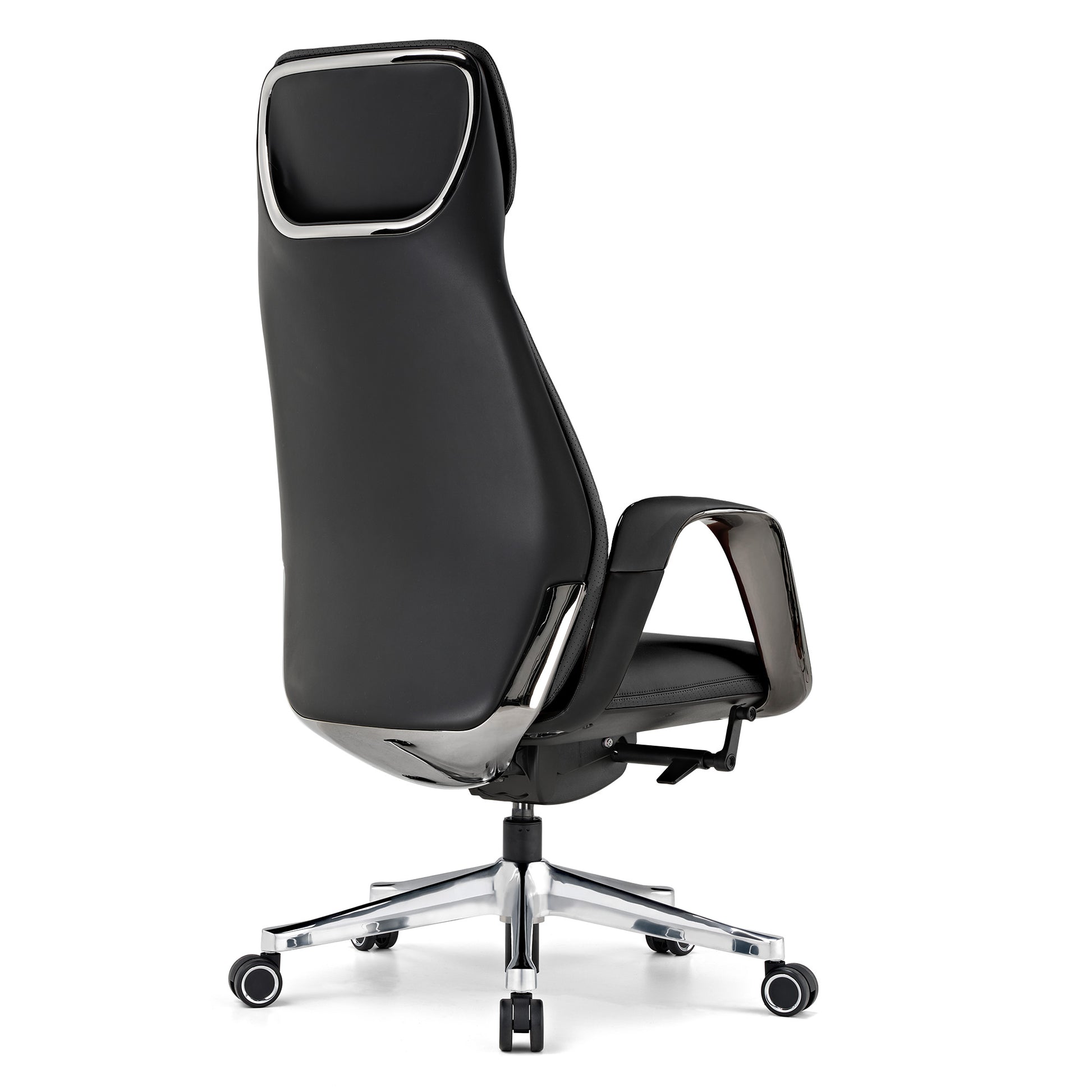 SERENE, Eureka Comfy Leather Executive Office Chair Luxury Napa Leather, Black, Padded Cushion, Back Angle