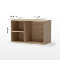 Zen Pro Executive Desk Wooden Cabinet With Light Wood Finish, Drawers, and Shelves for Office Storage.
