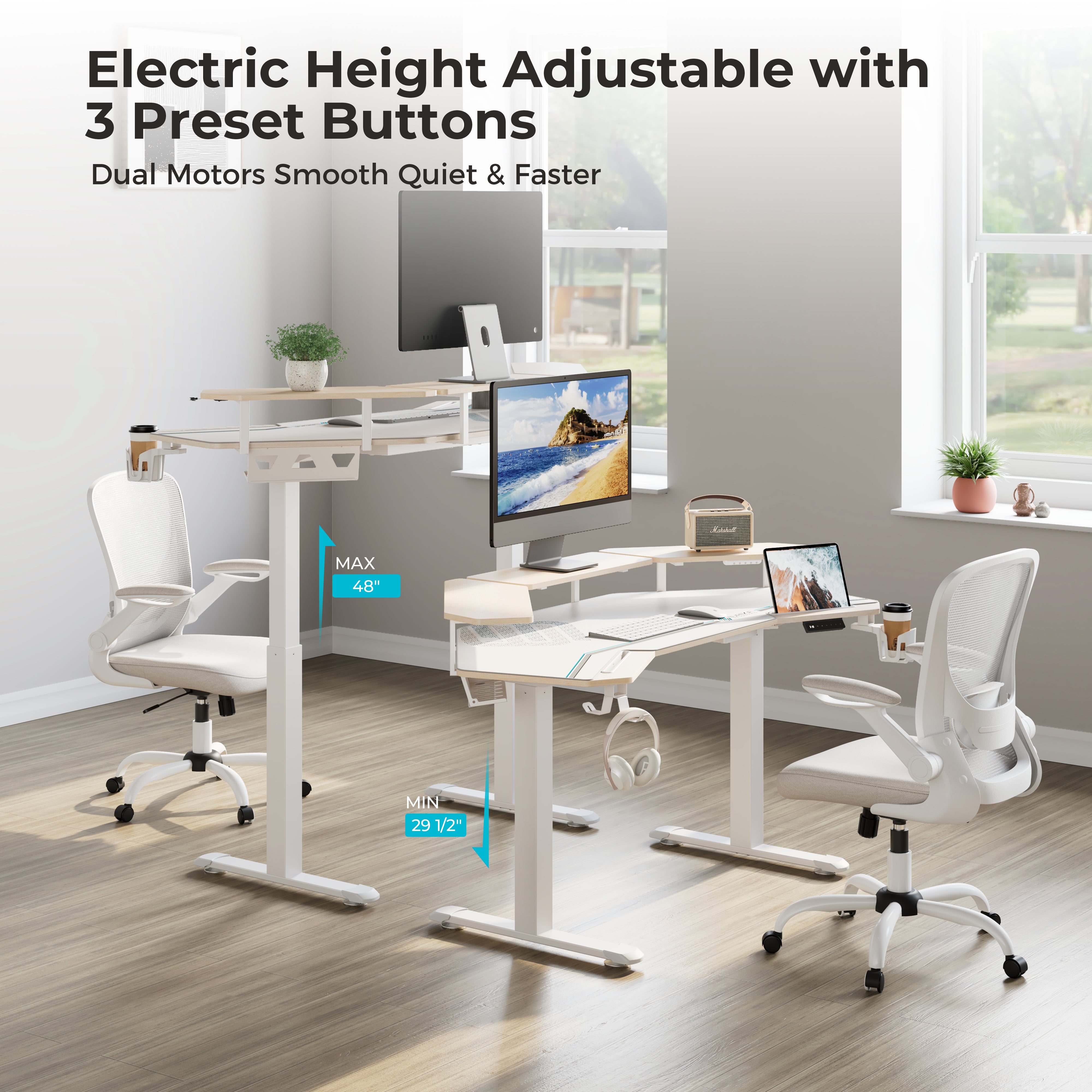 Eureka Ergonomic 63'' Wing Shaped Standing Desk with monitor shelves