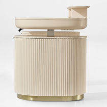 Eureka Ergonomic Opal Oval Executive Standing Desk in Light Beige. Ergonomic Office Furniture With Storage.