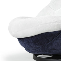 Gloria Swivel Lounge Chair Detail: White Faux Fur Seat With Navy Chenille Backrest, Swivel Base.