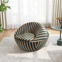 Modern Lounge Chair With Teal and Beige Stripes in a Bright Room. Contemporary Design and Sustainable Comfort.