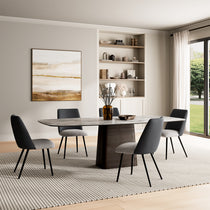 Solace Dining Chairs Set of 4, Black Leather Back With Gray Seat, Modern Dining Area.