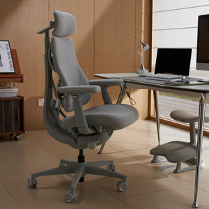 LiberNovo Omni in Home Office, Ergonomic Office Chair and Footrest, Space Grey