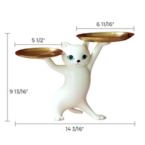 HD-17 Enchanting Cat Storage Ornament - White Cat Figurine With Gold Trays for Stylish Storage.