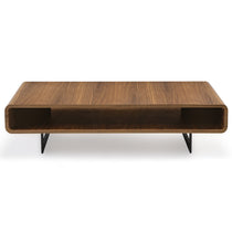 Eureka Ergonomic 47 Walnut Rounded Rectangular Coffee Table With Walnut Top and Black Legs.