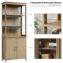 Ark El 71 Oak Bookshelf With Storage Cabinet, Adjustable Shelves and Cabinet Door.