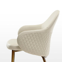 Acalay Beige Upholstered Dining Armchair With Diamond Stitching, and Wooden Legs.