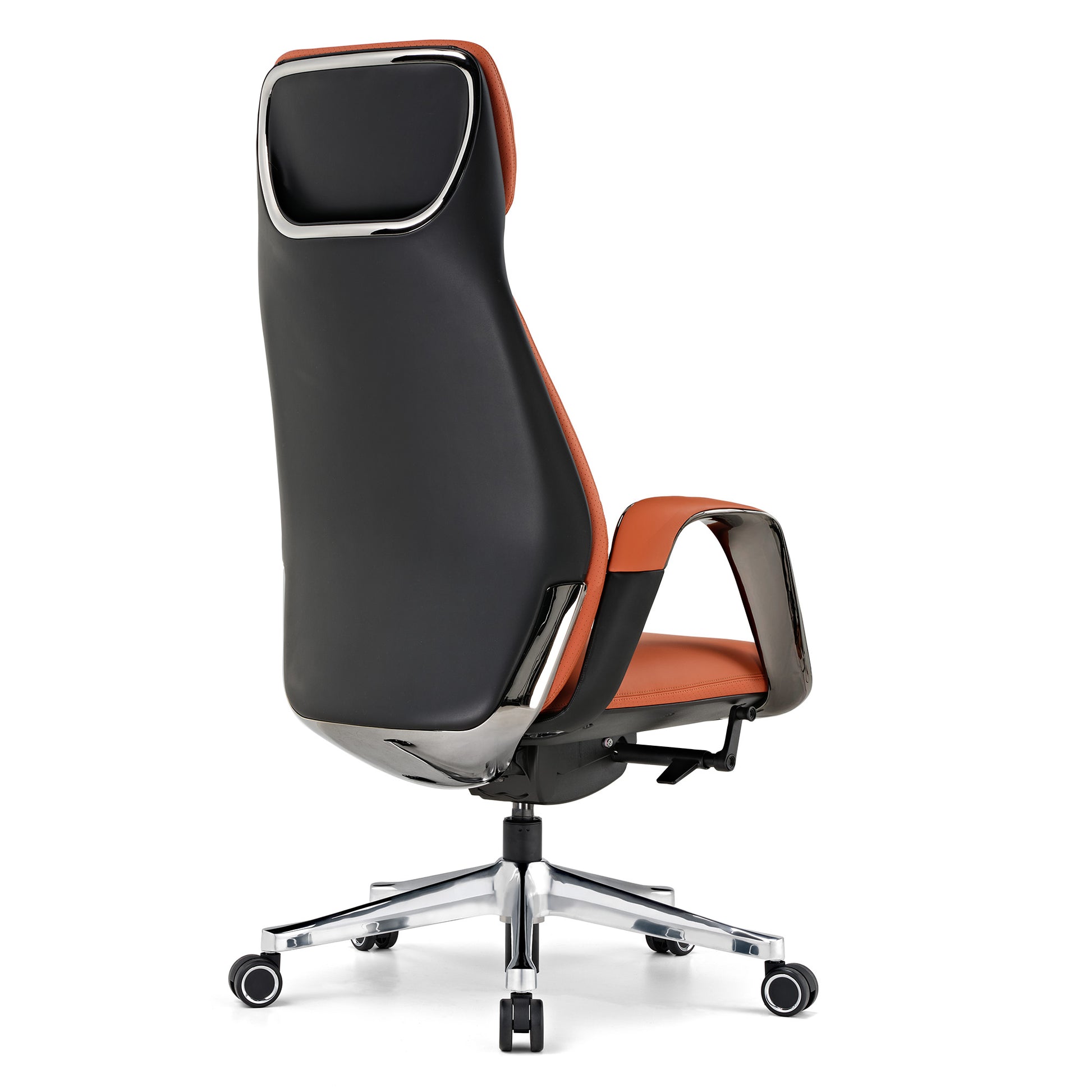 SERENE, Eureka Comfy Leather Executive Office Chair Luxury Napa Leather, Orange, Rear Angle