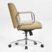 Eureka Ergonomic beige Mathias Mason low back office chair shown from a side angle on white