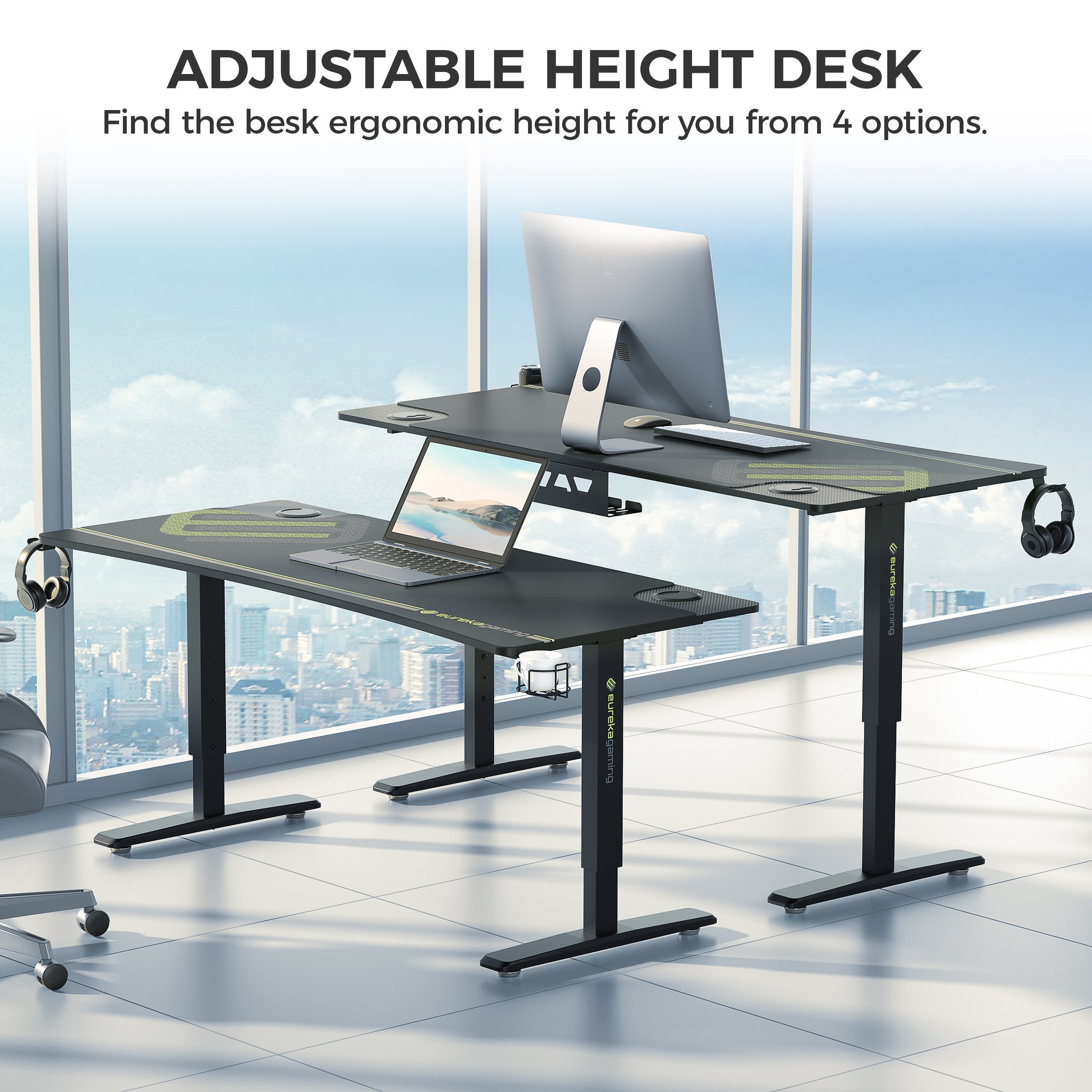 GAMING DESK: IM 63" Manual Height Adjustable Desk - Home Office With Monitor - EUREKA ERGONOMIC GAMING-DESKS SCENE2