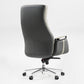 Royal II Executive Ergonomic Office Chair, Gray Leather High Back, Cream Accents, and Ergonomic Design.