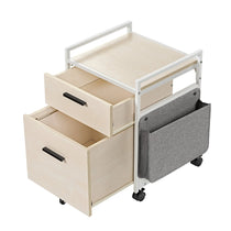Light Wood Rolling File Cabinet With Drawer, White Metal Frame and Fabric Storage Bag, Suitable for Office.