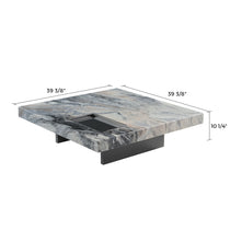 39 Square Marble Coffee Table With Sunken Desktop, Modern Italian Design, Marble Top, Black Base.