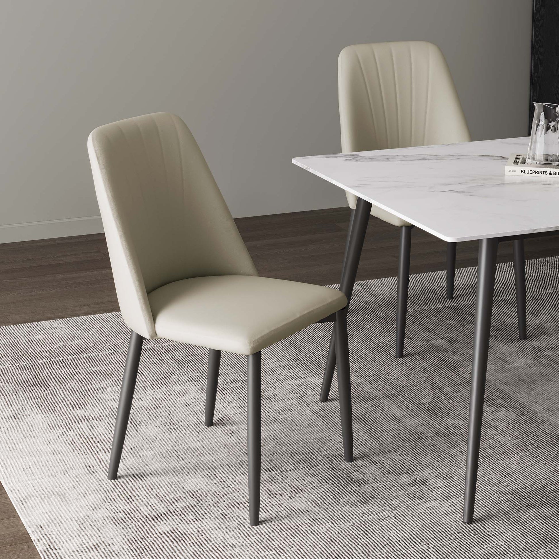 Modern Leather Dining Chairs Set of 2, Off-white | Eureka