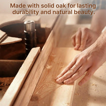 Solid Oak Desk Construction Featuring a Craftsman's Hands, for Lasting Durability and Natural Beauty.