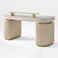 Oval Executive Fixed Height Desk With Light Beige Finish, Marble Top, Storage, Ergonomic Office Furniture.