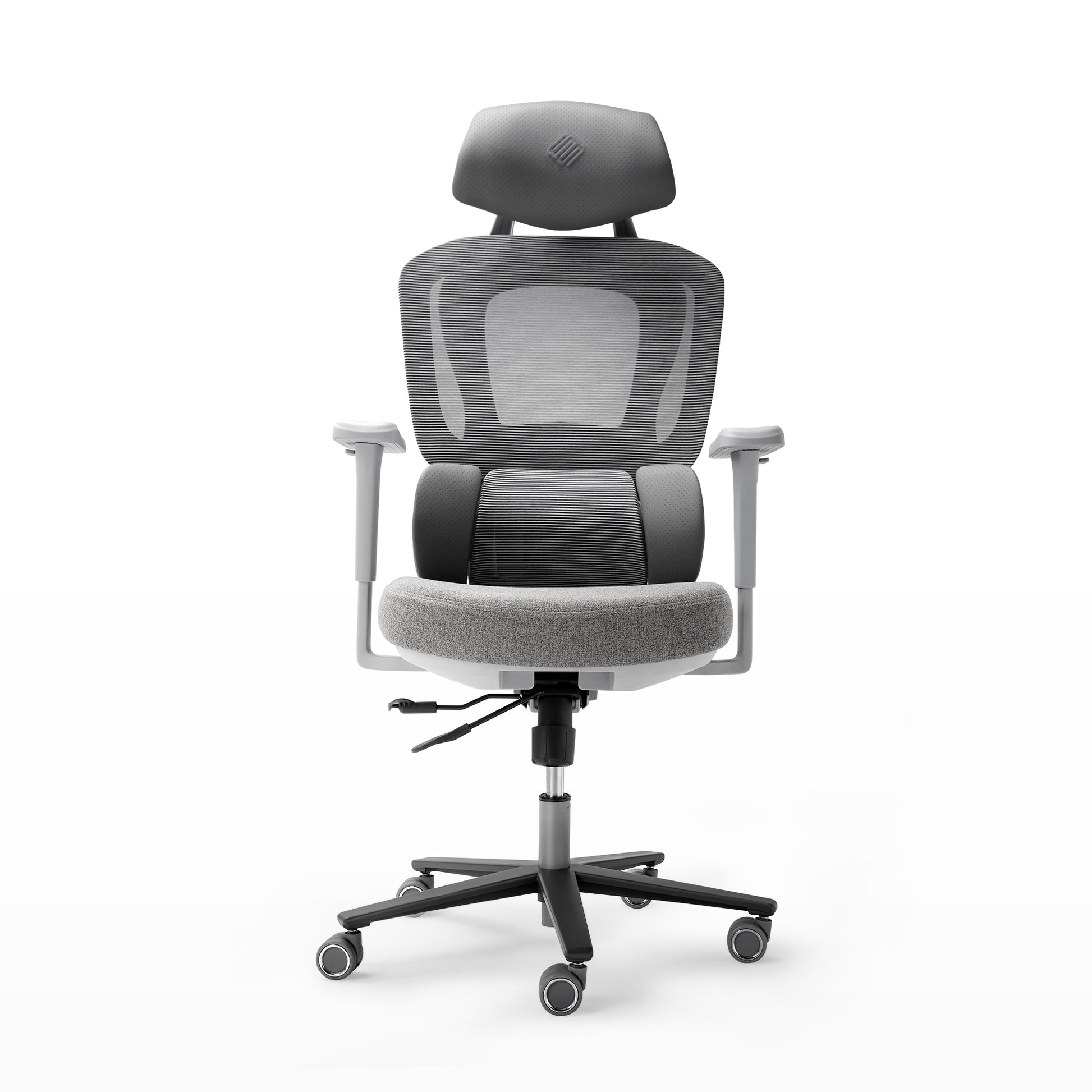 Hybrid ergonomic chair front view on white background, Gray