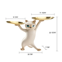 Enchanting Cat Side Table, Beige Cat Design With Dual Gold Trays, Stylish Home Decor.