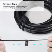 Eureka Ergonomic Black Cable Tie, Extendable With Twist Ties, for Organizing Cables.