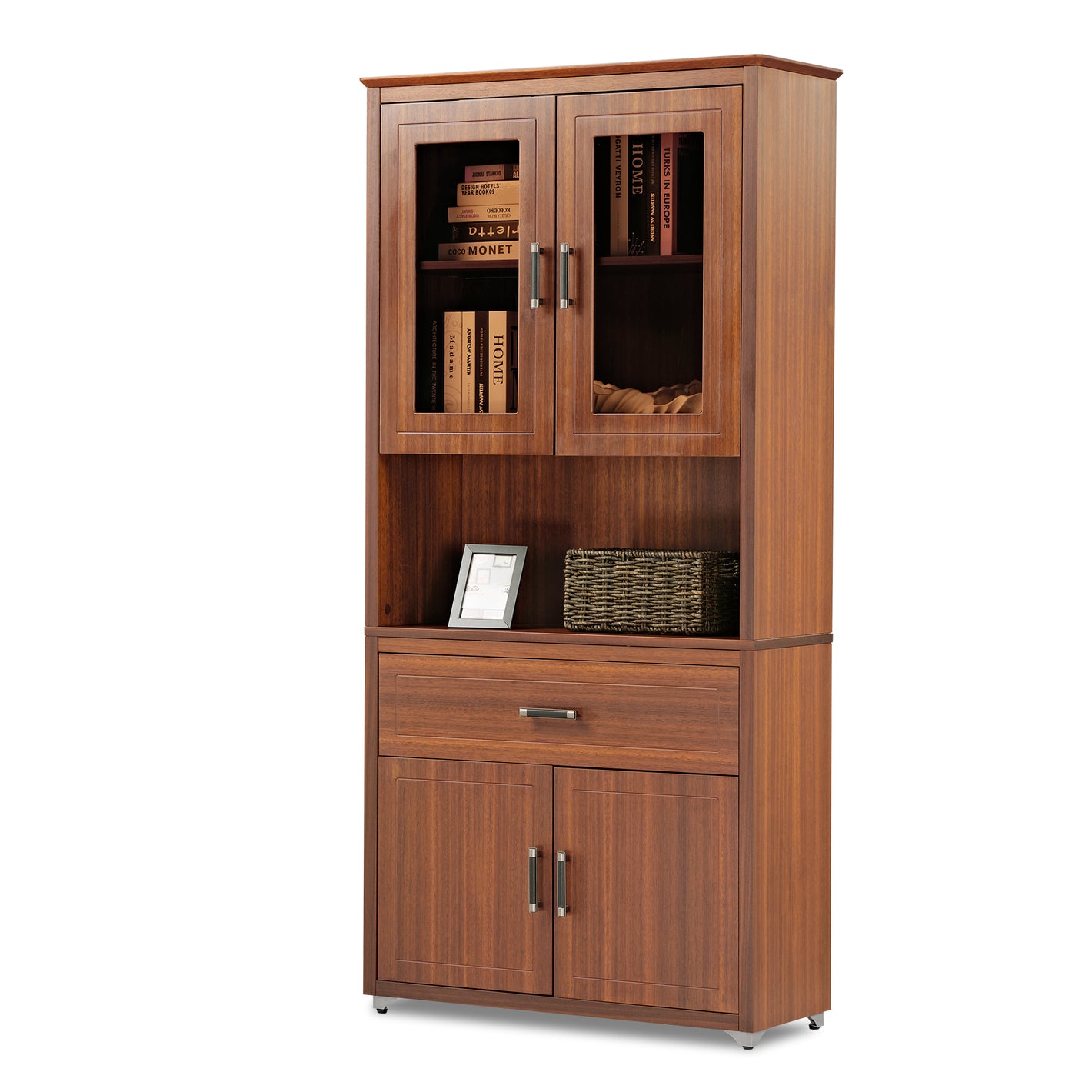 Ark, 72 inch Storage Cabinet Bookshelf with Doors, Walnut