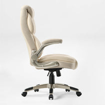 Galene Cream Office Chair: Ergonomic Faux Leather Design With Breathable Mesh Headrest for Workspace Comfort.